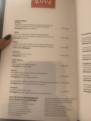 Vegan menu  at KÜVÉ Bisztró és Borbár in Eger