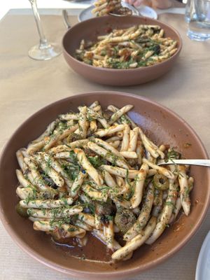 vegan pasta - olives, tomatoes, and aubergines   at Kalderimi in Crete