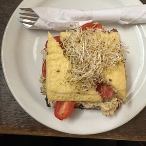 Chickpea Toast (add Justegg)  at Mulberry Coffeehouse in Hamilton