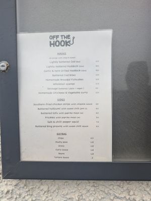 Menu on outside (didn't go in but want to tomorrow!) at Off The Hook in Haverfordwest