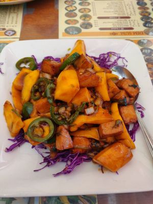 Mango chickenless chicken at Big Lantern in San Francisco