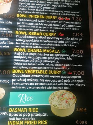 Menu options m at Curry Express in Athens