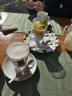 Chia pudding & saya latte   at Green Buddha in Vila Real De Santo Antonio