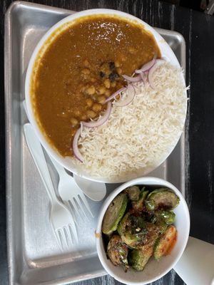 Masala bowl and brussel sprouts  at Pure Vegan Cafe in Durham