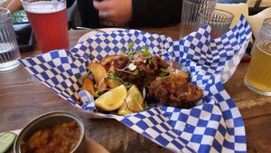 "Fish" and chips (fried mushrooms) at Salt and Pepper Social in Newcastle