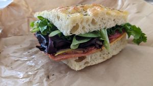 Picnic sandwich, stuffed with seitan slices (lots more than it looks like) at Salt and Pepper Social in Newcastle