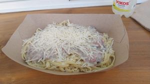 Vegan Cabonara at Artemidas Bistro in Artemida