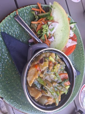 Vegeteble stew witch vegan chicken pieces at Restaurant PROEFF! in Mechelen