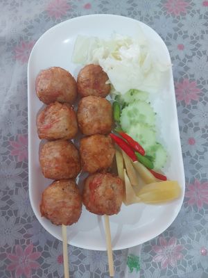 Isaan sausage at Raan Nittaya Ahaan Jey - ร้านนิตย์ อาหารเจ in Chiang Mai