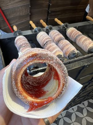 Trdelník with strawberry jam   at Sweet Dreams - Karlova - Maybe closed in Prague
