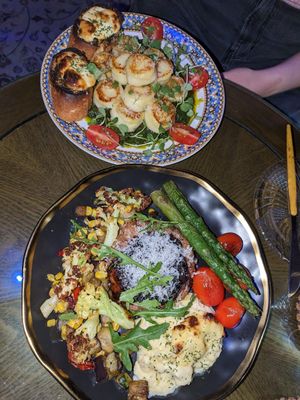 Both meals, gnocchi on top and steak on the bottom at Sum 숨 in Jeju