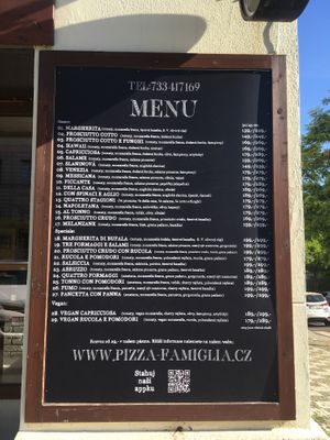Menu  at Pizza Famiglia in Prague