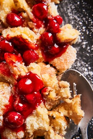 traditional german Kaiserschmarrn (vegan upon request) Sliced powder-sugared pancake, caramelised, with homemade applesauce  at HeimWerk Tal in Munich