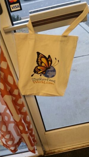 The RFW Logo on tote bag at The Raw Food World in Camarillo