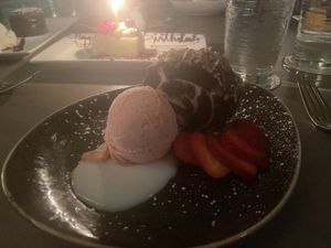 3rd course: chocolate roll cake  at Roy's in Honolulu