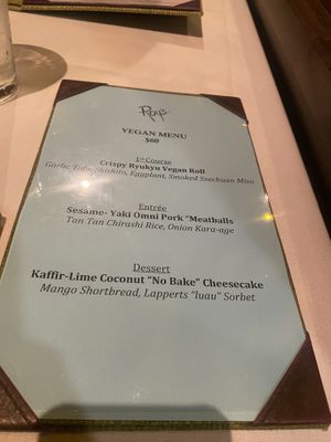 Vegan menu during my 21June 2024 visit   at Roy's in Honolulu