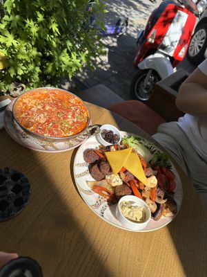 Vegan menemen and vegan breakfast  at Ardıç Şarküteri in Fethiye
