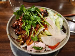 Spicy impossible bulgogi rice bowl at Bar Dojo in Edmonds