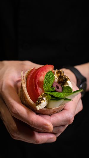 Pine Sourdough Flatbread full of our vegan labneh and olives, cucumber, tomato, mint😄 at TREEHOUSE - Taikoo Place in Hong Kong Island
