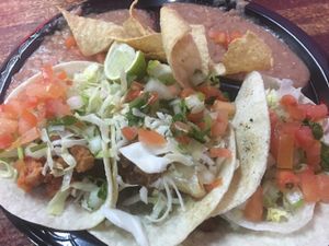 Vegan taco combination plate, all beans at Tanias 33 Dos Mundos in Tucson