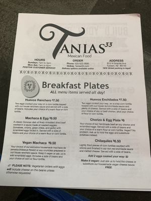 Menu 1 at Tanias 33 Dos Mundos in Tucson