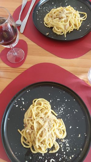 Tonnarelli alla carbonara at Ristorante Peruggini in Vistarino