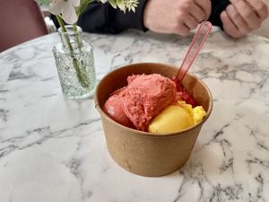 Strawberry, Raspberry, Mango and Lemon sorbet   at Flamingo Ice Cream in Eupen