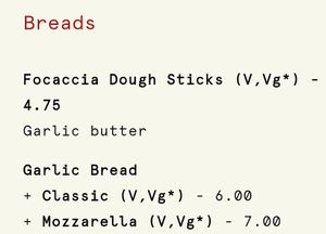 Menu as of March 2025 at Orto in Belfast