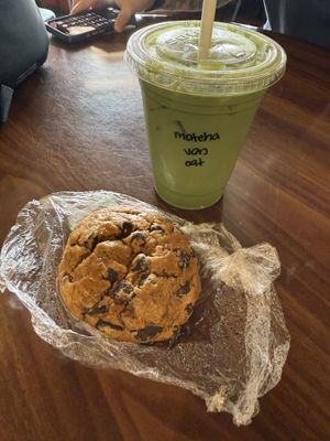 Vanilla matcha and a pumpkin chocolate chip cookie   at Cafe Hey in Tampa