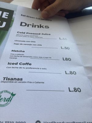 Drink menu  at Verdi in Tela