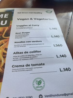 Veg menu  at Verdi in Tela