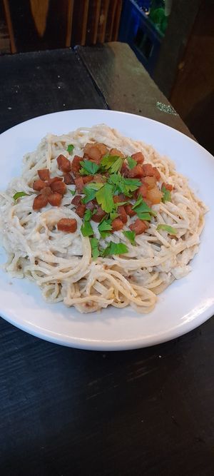Espaguete a cabornara com Bacon vegano at Zé Vegano in Rio De Janeiro