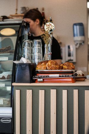 Counter with cheese buns at Plantan Kaffihús in Reykjavik