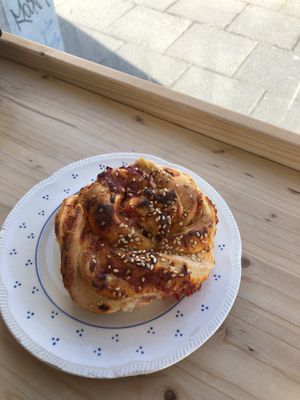 pizza bun  at Plantan Kaffihús in Reykjavik