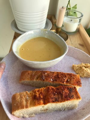 sweet potato soup  at Plantan Kaffihús in Reykjavik