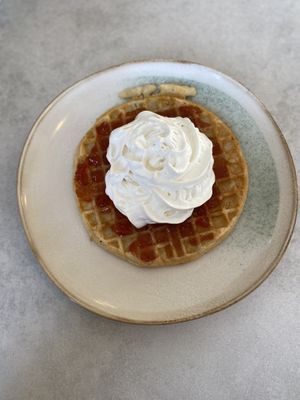 Waffle w/jam & cream  at Plantan Kaffihús in Reykjavik