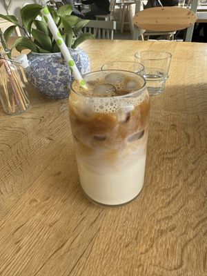 Oatmilk latte   at Plantan Kaffihús in Reykjavik