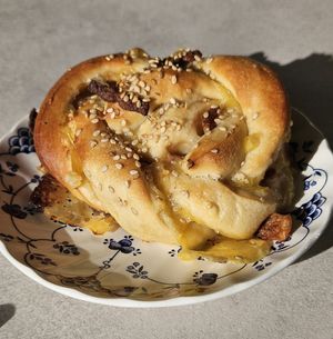 Cheese and bacon pastry (vegan of course) at Plantan Kaffihús in Reykjavik