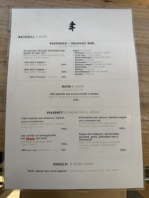 Menu  at Plantan Kaffihús in Reykjavik