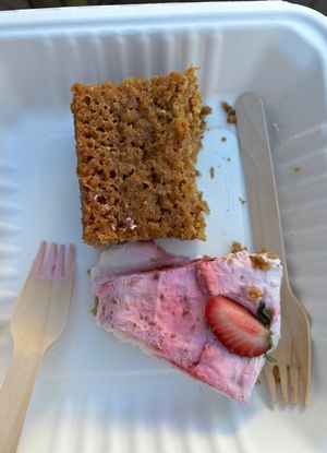 Caramel coconut cake and strawberry cheesecake at Plantan Kaffihús in Reykjavik