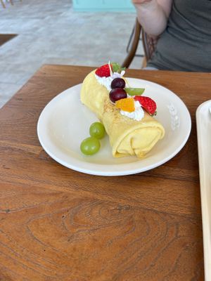 This burrito type crepe was filled with fruits and crème’s AWESOMENESS  at Cafe Rebirth in Pyeongtaek