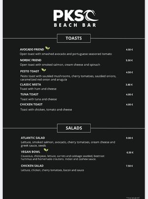menu  at PKSC | Peniche Kite & Surf Center in Peniche