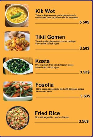 Vegan menu   at Addis Ethiopian Restaurant in Phnom Penh