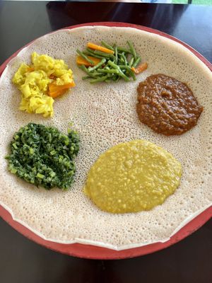Vegan combo (order an extra bread for sharing)   at Addis Ethiopian Restaurant in Phnom Penh
