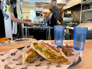 Brunch with the staff hard at work in background!  at Fern's Diner + Drinkery in Cascade