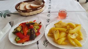 Fried vegetables and potatoes. at Arti'Zanave in Shkoder