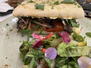 Roasted aubergine focaccia ! Amazing !  at Old Post Office Cafe Gallery in Kingussie