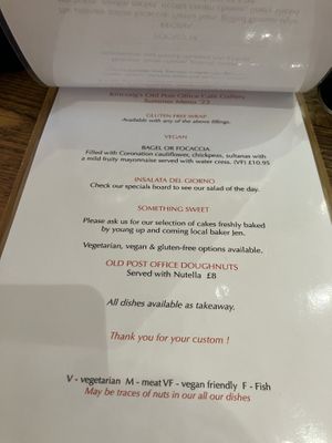Menu  at Old Post Office Cafe Gallery in Kingussie