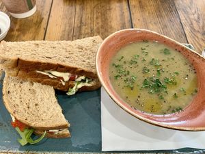 Soup and sandwich combo (leak and potato soup)   at Old Post Office Cafe Gallery in Kingussie
