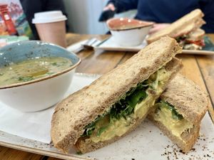 Coronation cauliflower and chickpea sandwich   at Old Post Office Cafe Gallery in Kingussie